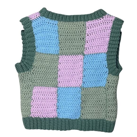 Handmade Knitted Sweater Vest Patchwork Block Cottagecore Eclectic Grandma OS - Picture 2 of 5